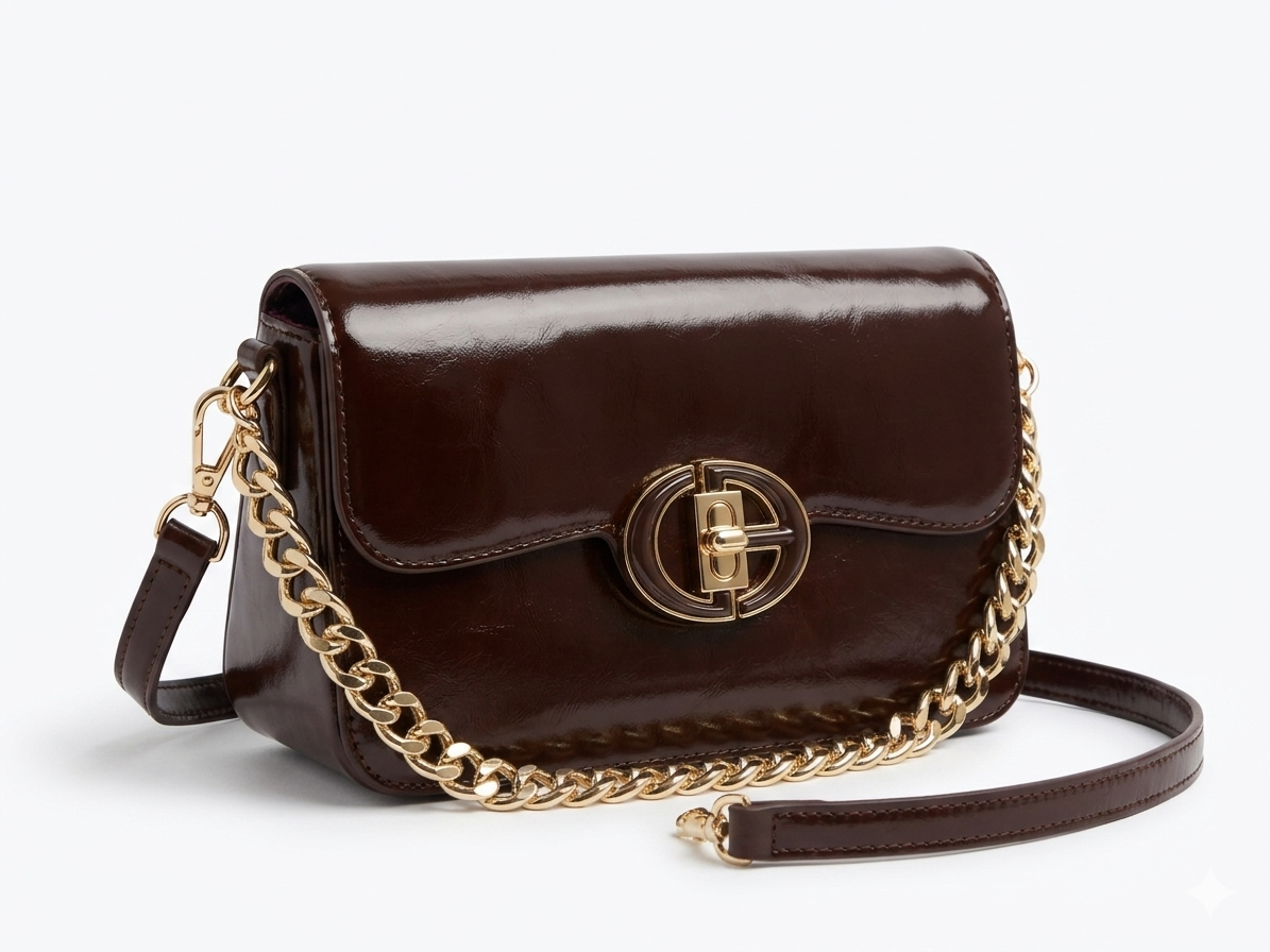 Sac Bandoulière Chaîne Dorée – simili cuir Verni