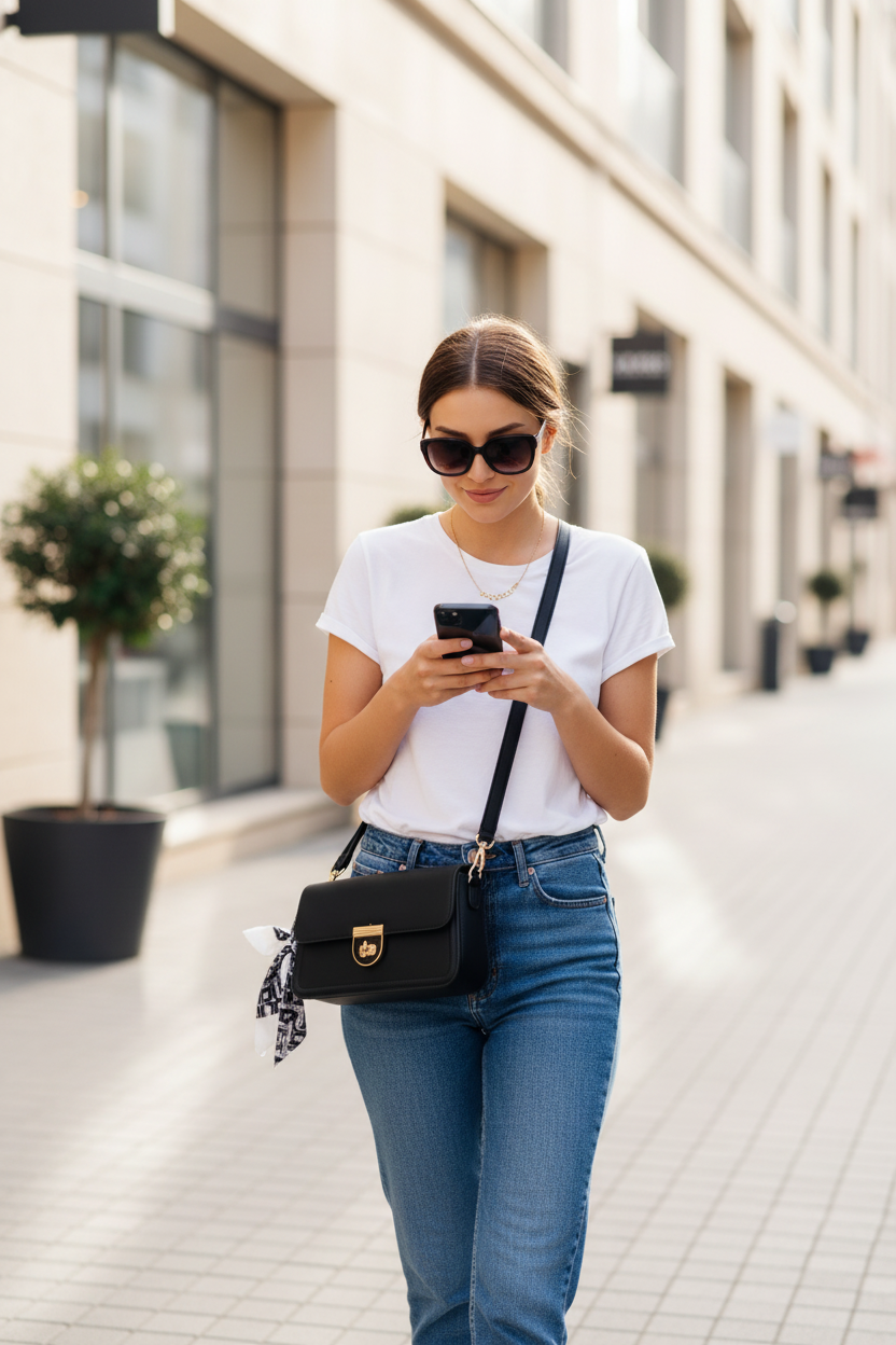 Velmora – Sac Noir T-shirt Blanc Téléphone